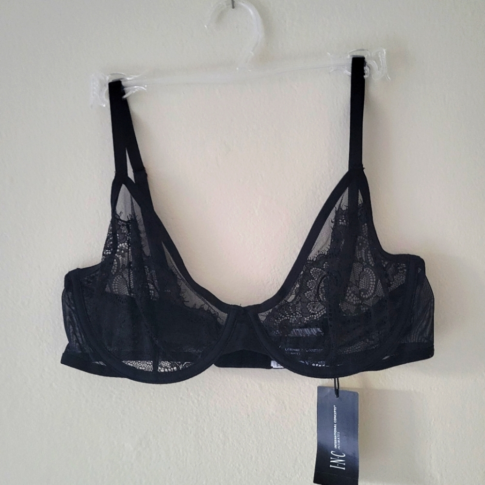 NWT: INC Deep Black Underwire Bra Size Medium